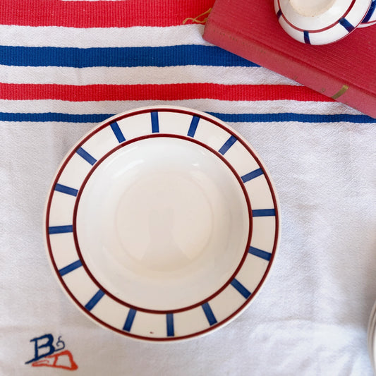 ご予約ディゴワンサルグミンヌ 『BASQUE』バスク柄 スーププレート 深皿 C ルージュ・マリンブルー フランスアンティーク食器 フランス蚤の市・ブロカント