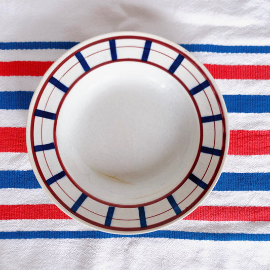 ディゴワンサルグミンヌ バスク柄 深皿/スーププレート FANDANGO『ルージュ・マリン』K フランスアンティーク食器 フランス 蚤の市 メディア (22個中1個)