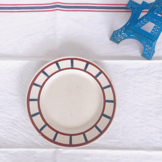 バドンヴィレー デザートプレート/平皿 バスク柄『レッド・ブルー』C フランスアンティーク食器 フランス蚤の市 ブロカント