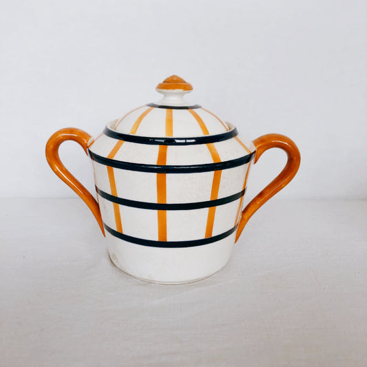 クレイユモントロー HBCM Béarn バスク柄 シュガーポット「イエローxダークブルー」フランスアンティーク・食器・皿・プレート ブロカント