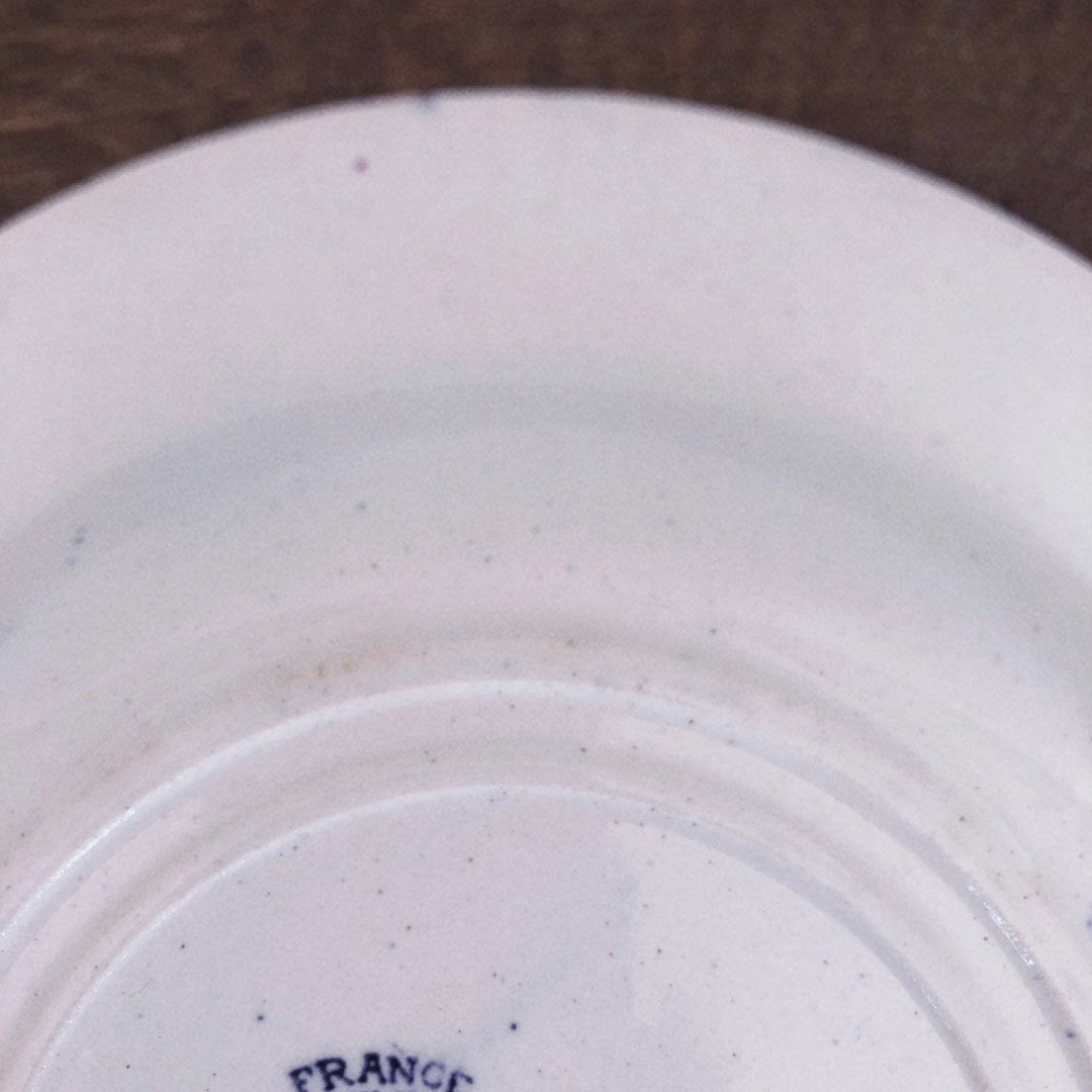 フランスアンティークプレート GIEN ジアン あざみ柄 スーププレート ブルー アンティーク食器・皿　ブロカント  蚤の市