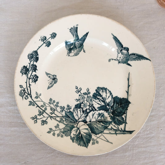 フランスアンティーク K&G Luneville リュネヴィル 『RONCE』木苺&鳥 A フランスアンティーク食器 ブロカント 蚤の市