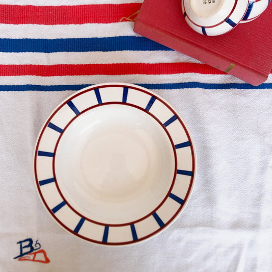 ご予約ディゴワンサルグミンヌ 『BASQUE』バスク柄 スーププレート 深皿 D ルージュ・マリンブルー フランスアンティーク食器 フランス蚤の市・ブロカント