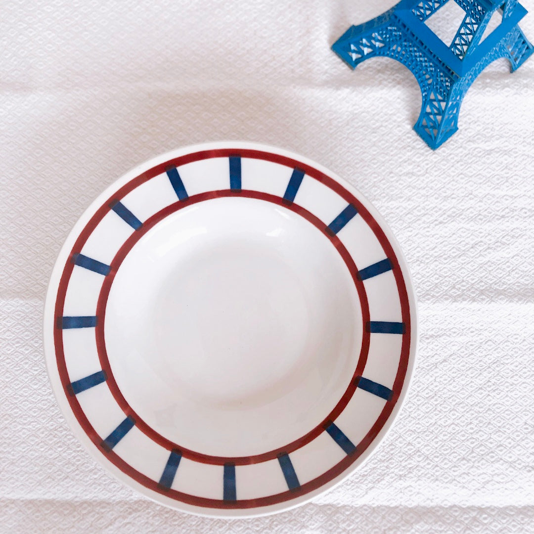 バドンヴィレー スーププレート/深皿 バスク柄『レッド・ブルー』C フランスアンティーク食器 フランス蚤の市 ブロカント
