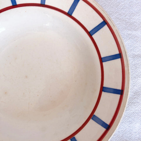 ディゴワンサルグミンヌ 『BASQUE』バスク柄 スーププレート  深皿 E ルージュ・マリンブルー フランスアンティーク食器 フランス蚤の市・ブロカント