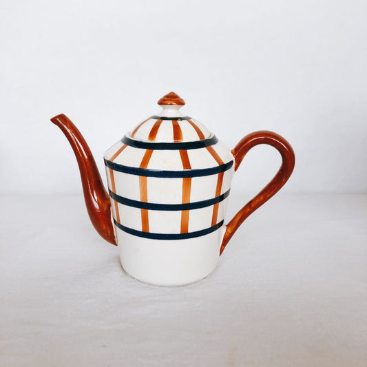 クレイユモントロー HBCM Béarn バスク柄 コーヒー/ティポット「マロン・ダークブルー」フランスアンティーク ブロカント 蚤の市