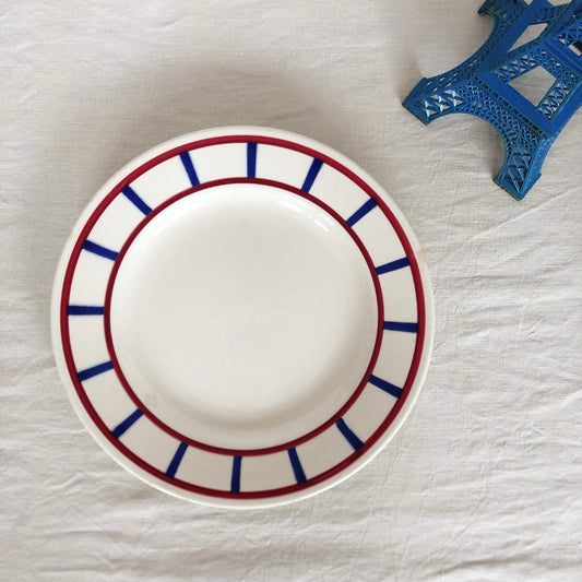 ディゴワンサルグミンヌ 『BASQUE』バスク柄 ディナープレート 平皿『レッド・ブルー』F フランスアンティーク食器 フランス蚤の市・ブロカント バスク柄ディナープレート