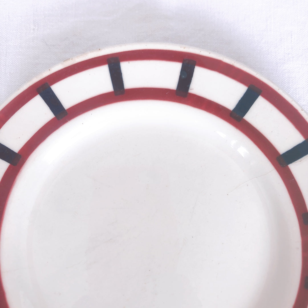 バドンヴィレー デザートプレート/平皿 バスク柄『レッド・ブルー』B フランスアンティーク食器 フランス蚤の市 ブロカント