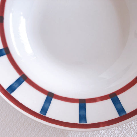 バドンヴィレー スーププレート/深皿 バスク柄『レッド・ブルー』E フランスアンティーク食器 フランス蚤の市 ブロカン