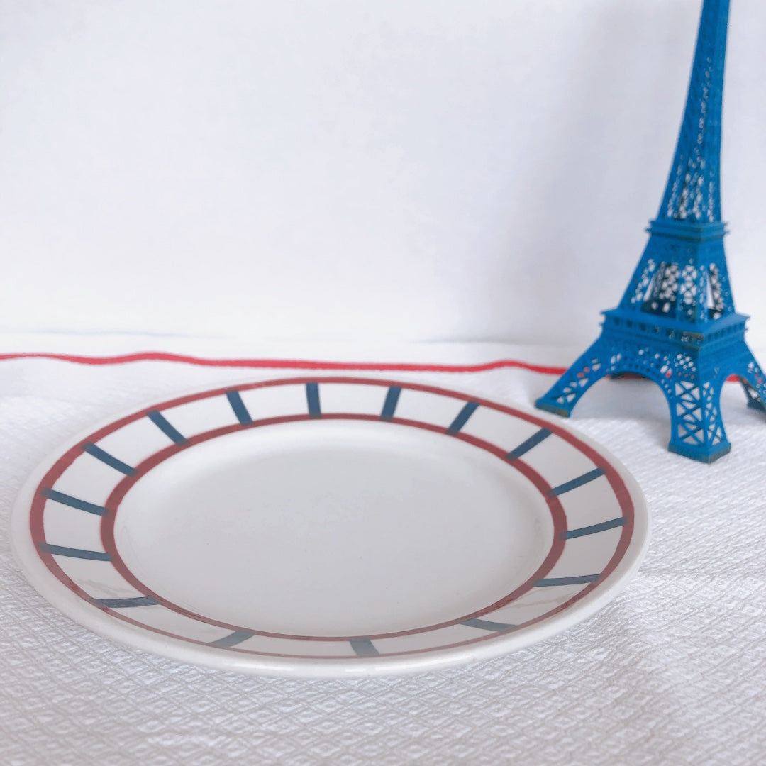 バドンヴィレー ディナープレート/平皿　バスク柄 『レッド・ブルー』B フランスアンティーク食器 フランス蚤の市　ブロカント