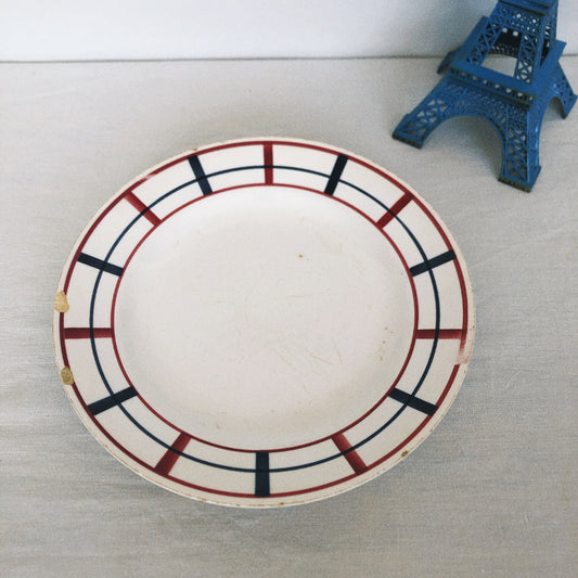 サンタマン St Amand 『Lou Basquez』ディナープレート/平皿 バスク柄 B フランスアンティーク 蚤の市 ブロカント