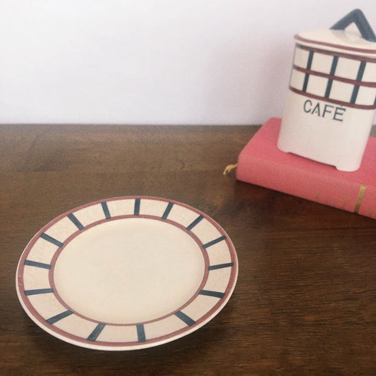 クレイユエモントロー HBCM Béarn デザートープレート/平皿 バスク柄 E「ボルドーxダークブルー」フランスアンティーク食器 ブロカント 蚤の市