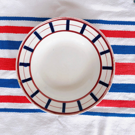 ディゴワンサルグミンヌ バスク柄 深皿/スーププレート FANDANGO『ルージュ・マリン』I フランスアンティーク食器 フランス 蚤の市