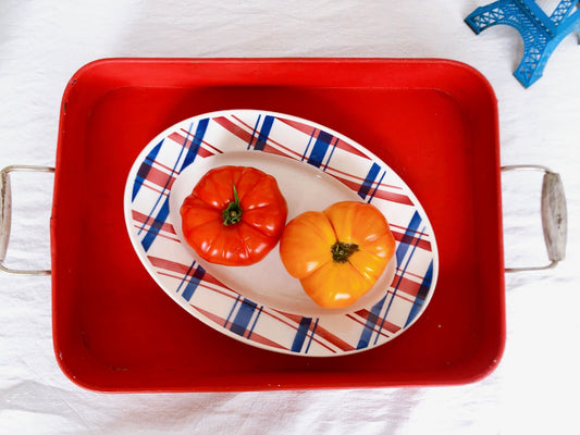 ディゴワンサルグミンヌ 『BASQUE』バスク柄 オーバル皿 楕円形大皿フランスアンティーク食器 フランス蚤の ブロカント バスクアンティーク