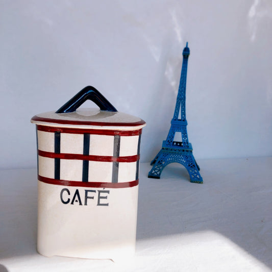 フランスアンティーク HBCM Béarn クレイユモントロー バスク柄 キャニスター「レッドxブルー」フランスアンティーク食器 ブロカント 蚤の市