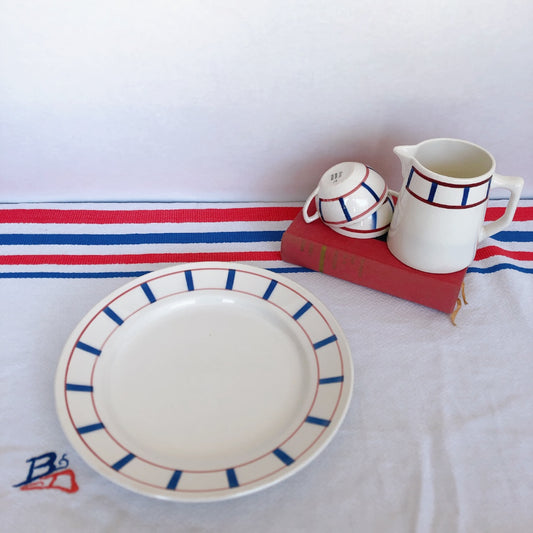 ムーランデルー Moulin des Loups バスク柄 大皿 ラウンドプレート27㎝ B フランスアンティーク食器 ブロカント 蚤の市