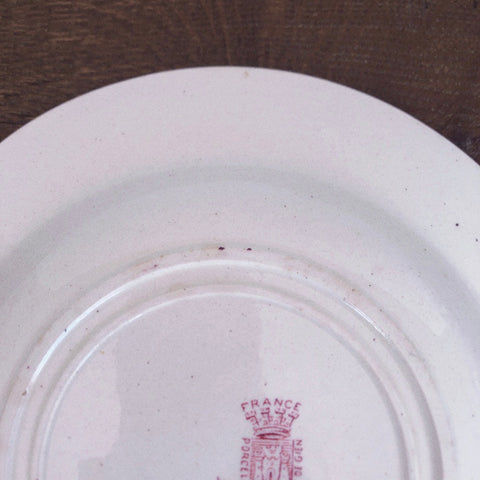 フランスアンティークプレート GIEN ジアン あざみ柄 スーププレート A レッド アンティーク食器・皿　ブロカント  蚤の市