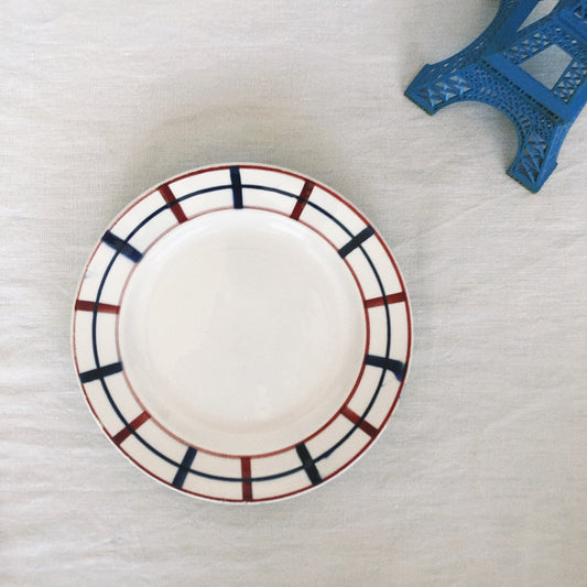サンタマン 『Lou Basquez』デザートプレート バスク柄 『レッドxブルー』G フランスアンティーク食器 フランス 蚤の市