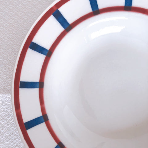 バドンヴィレー スーププレート/深皿 バスク柄『レッド・ブルー』B フランスアンティーク食器 フランス蚤の市 ブロカント