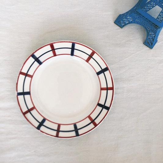 サンタマン 『Lou Basquez』デザートプレート バスク柄 『レッドxブルー』H フランスアンティーク食器 フランス 蚤の市