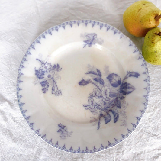 フランスアンティークプレート U&Cサルグミンヌ sarreguemines ”FLORE”フロール ラベンダー色 アンティーク食器 ブロカント 蚤の市