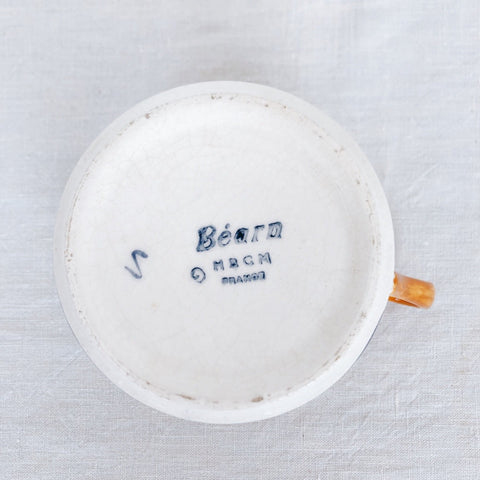 クレイユモントロー HBCM Béarn バスク柄 カップ＆ソーサー「イエローｘブルー」A フランスアンティーク・食器・皿・プレート ブロカント