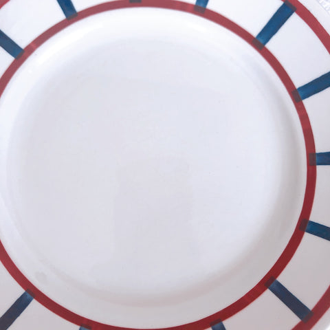 バドンヴィレー ディナープレート/平皿　バスク柄 『レッド・ブルー』E フランスアンティーク食器 フランス蚤の市　ブロカント