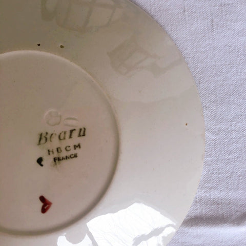 クレイユモントロー HBCM Béarn バスク柄 カップ＆ソーサー「レッドーｘブルー」A フランスアンティーク・食器・皿・プレート ブロカント