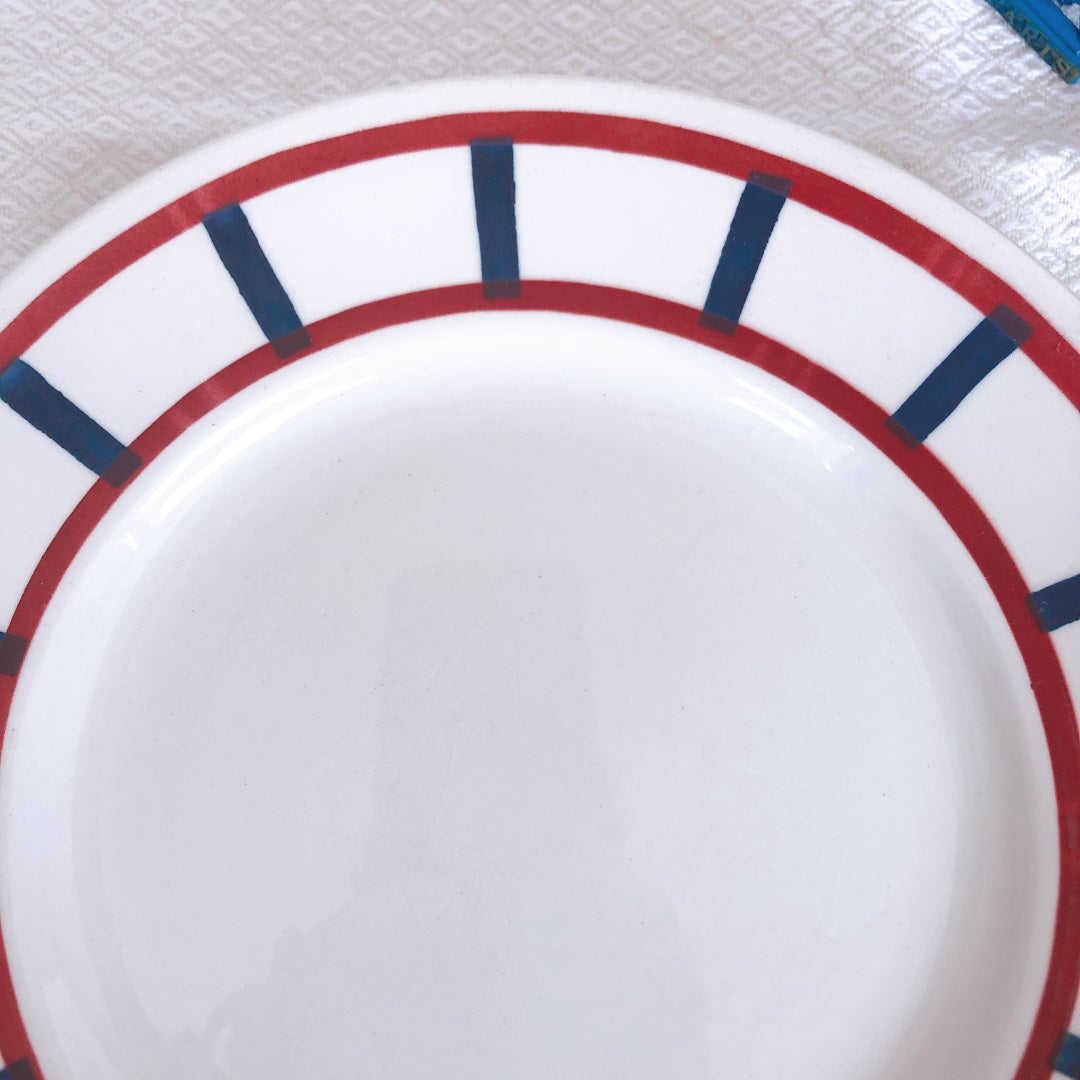バドンヴィレー ディナープレート/平皿　バスク柄 『レッド・ブルー』D フランスアンティーク食器 フランス蚤の市　ブロカント