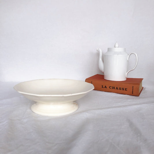 サンタマン 12角形コンポート皿 コンポティエ アイボリー フランスアンティーク食器 ブロカント 蚤の市