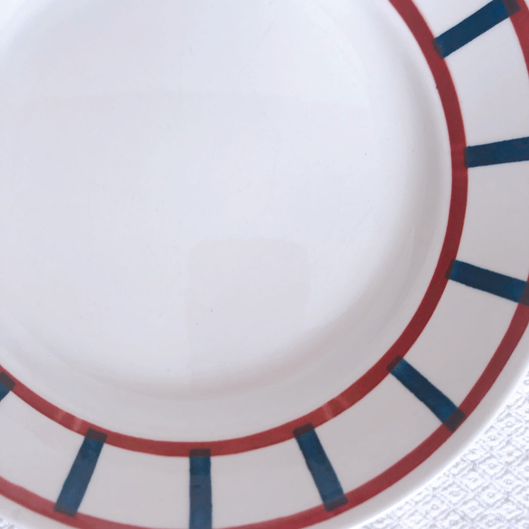 バドンヴィレー ディナープレート/平皿　バスク柄 『レッド・ブルー』D フランスアンティーク食器 フランス蚤の市　ブロカント