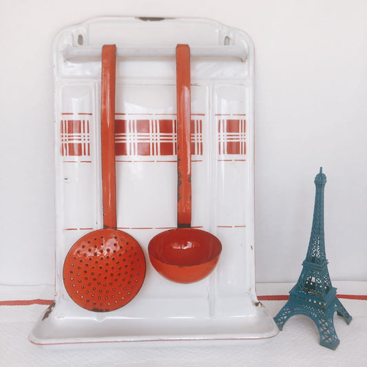 フランスBB社 アンティーク ホーロー レードルラック 赤チェック フランスビンテージ雑貨 ブロカント 蚤の市