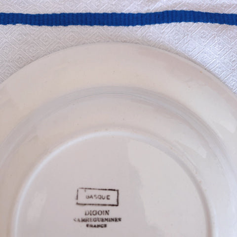 ディゴワンサルグミンヌ 『BASQUE』バスク柄 スーププレート 深皿 A　ルージュ・マリンブルー　フランスアンティーク食器 フランス蚤の市・ブロカント