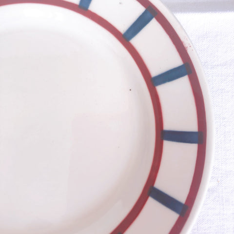 バドンヴィレー デザートプレート/平皿 バスク柄『レッド・ブルー』A フランスアンティーク食器 フランス蚤の市 ブロカント