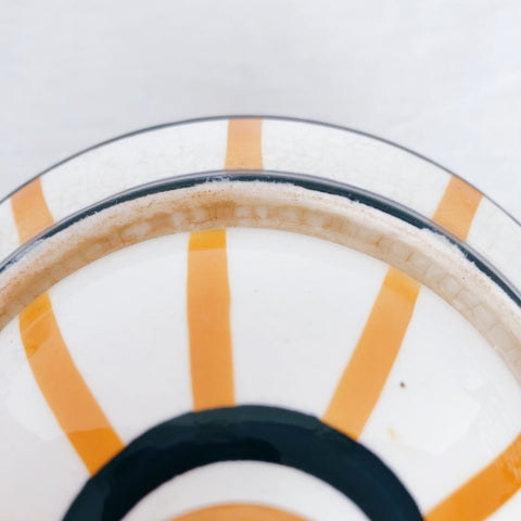 クレイユモントロー HBCM Béarn バスク柄 シュガーポット「イエローｘダークブルー」フランスアンティーク・食器・皿・プレート ブロカント