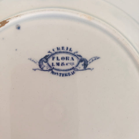 フランスアンティーク クレイユモントロー 『フローラ』プレート・平皿 ブルー アンティーク食器　フランスブロカント・蚤の市