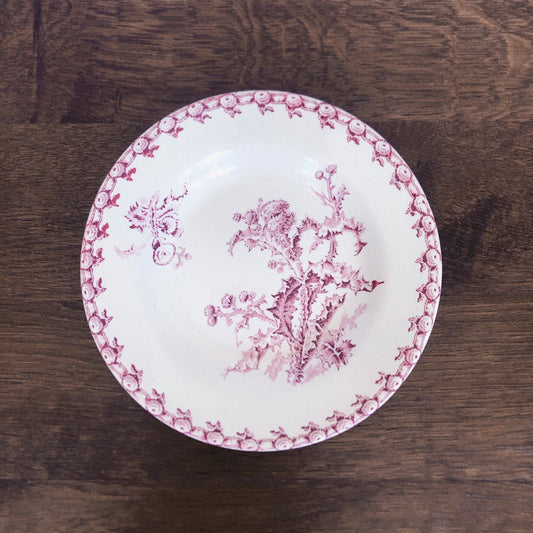 フランスアンティークプレート GIEN ジアン あざみ柄 スーププレート B レッド アンティーク食器・皿 ブロカント 蚤の市 メディア (22個中1個)