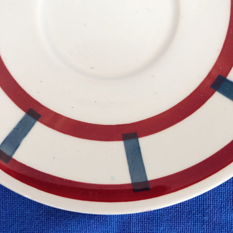 バドンヴィレー ソーサー／小皿 バスク柄 『ルージュ・ブルー』A フランスアンティーク食器 フランス 蚤の市