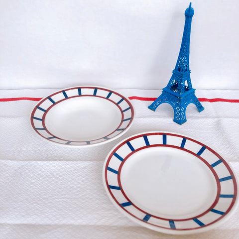 バドンヴィレー ディナープレート/平皿　バスク柄 『レッド・ブルー』C フランスアンティーク食器 フランス蚤の市　ブロカント