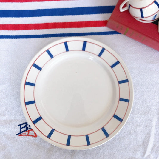 ムーランデルー Moulin des Loups バスク柄 ラウンドプレート27cm B フランスアンティーク食器
