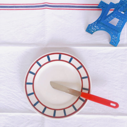 バドンヴィレー デザートプレート/平皿 バスク柄『レッド・ブルー』B フランスアンティーク食器 フランス蚤の市 ブロカント