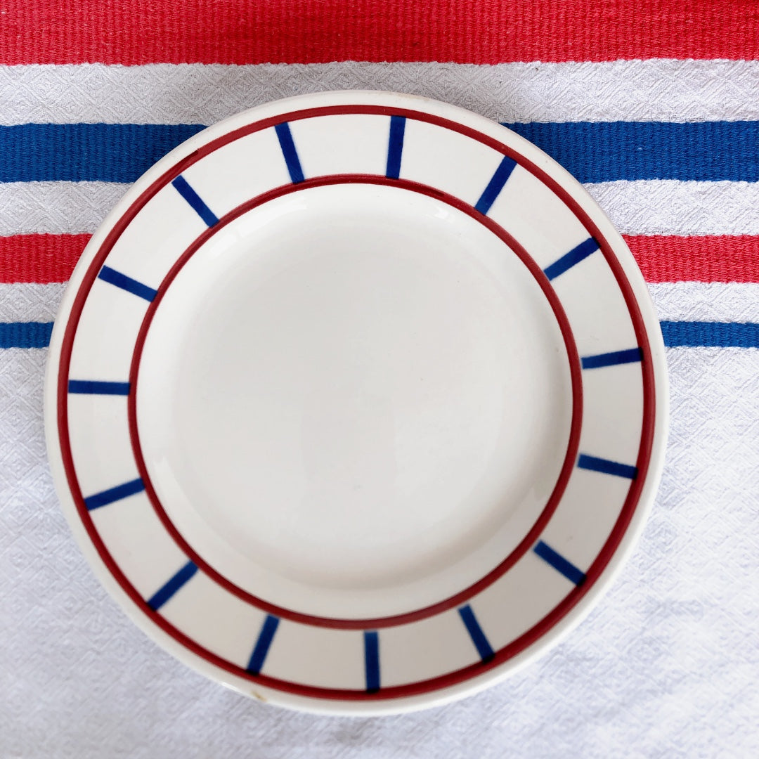 ディゴワンサルグミンヌ 『BASQUE』バスク柄 デザートプレート D ルージュ・マリンブルー フランスアンティーク食器 フランス蚤の市・ブロカント