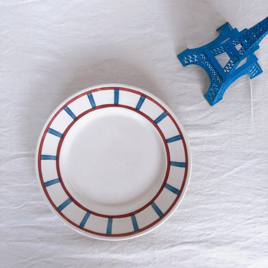 バドンヴィレー ディナープレート/平皿 23.8cm バスク柄 『レッド・ブルー』 フランスアンティーク食器 フランス蚤の市 ブロカント