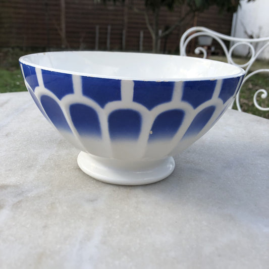 フランスアンティーク・Luneville リュネヴィル カフェオレボール 大人気ウロコ柄 ブルー 17.8㎝ アンティーク食器 ヴィンテージカフェオレボウル