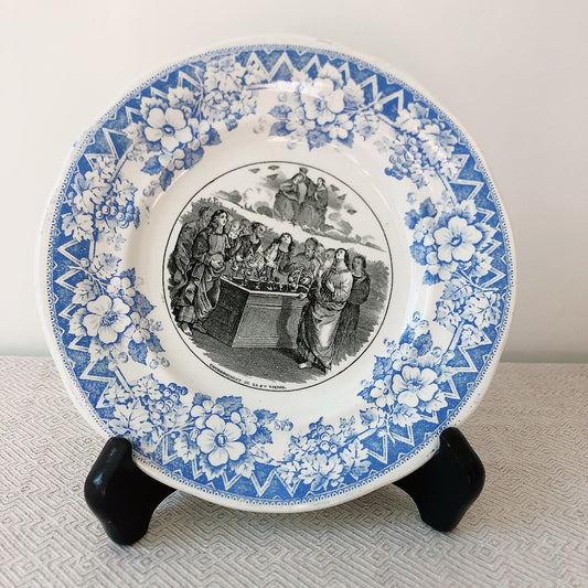 フランスアンティーク クレイユ・エ・モントロー 絵皿 おしゃべりプレート A