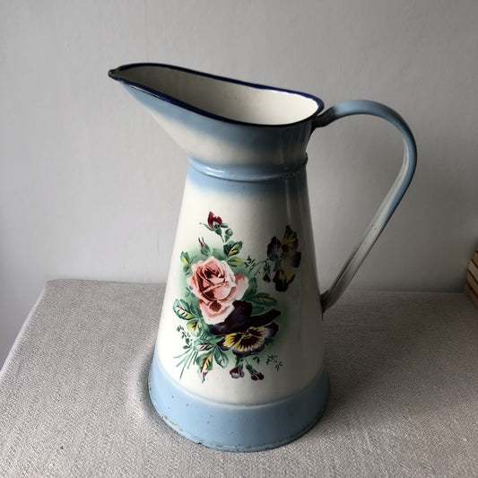 フランスJAPY社 アンティークジャグ 水差し ピッチャー ピンクローズ&パンジー