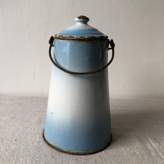 フランスアンティーク ホーロー製ポット ホーロー製ミルクポット ブルーぼかし フランスアンティーク・ビンテージ雑貨 ブロカント 蚤の市