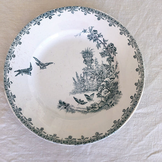 フランスアンティーク 鳥&蝶のモチーフプレート・深皿 B フランスアンティーク食器 フランス蚤の市・ブロカント