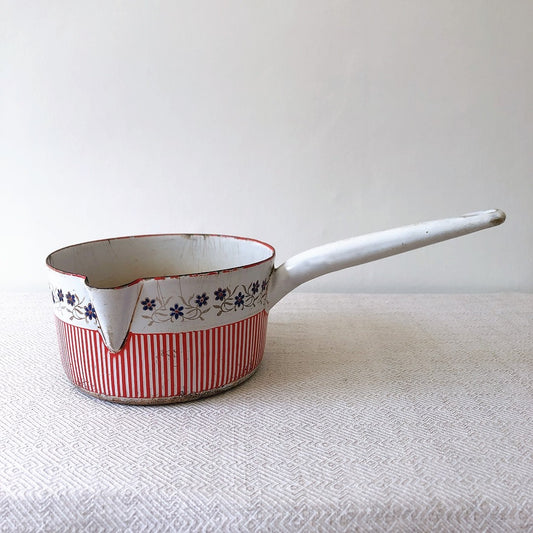 フランスBB社 アンティーク ホーロー片手鍋 ガーランドレッドストライプ