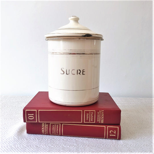 フランスアンティーク ホーロー製キャニスター ゴールド&パールホワイト 『SUCRE』ブロカント雑貨 蚤の市